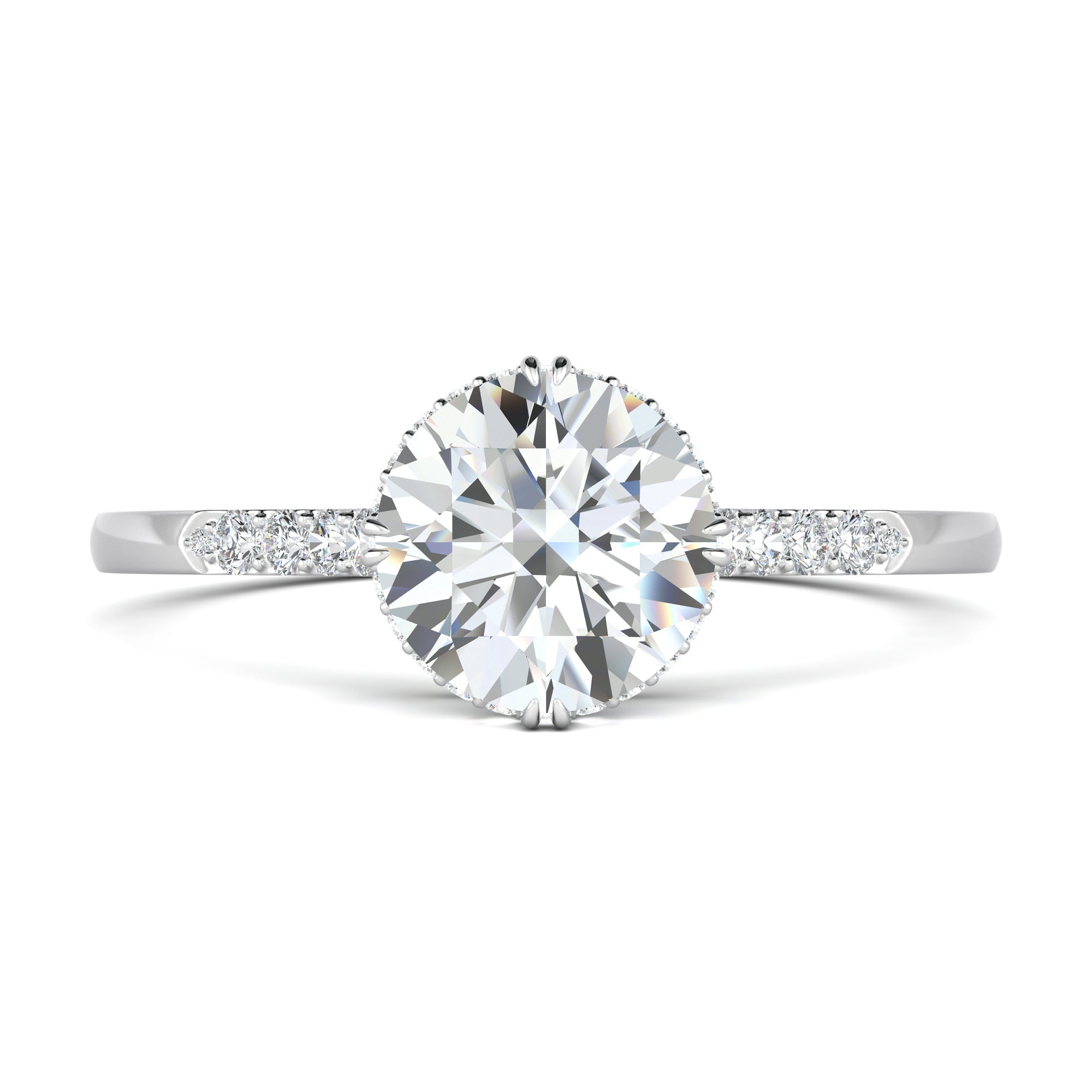 0.7 CT Round Cut Pave CVD F/VS1 Diamond Engagement Ring 1